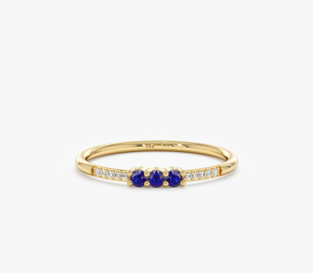 14K Solid Gold Natural Sapphire and Diamond Ring
