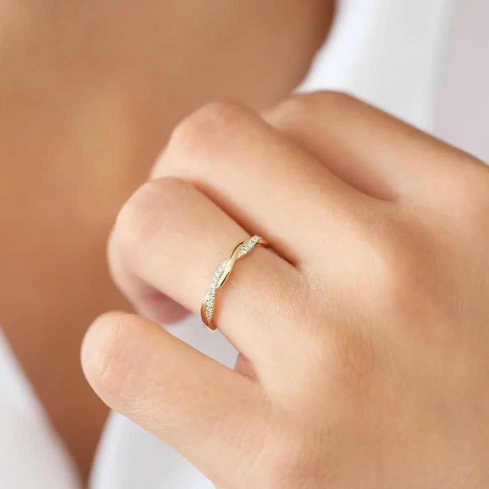 Thumbnail: 18K Solid Gold Weaving Braid Eternity Diamond Ring