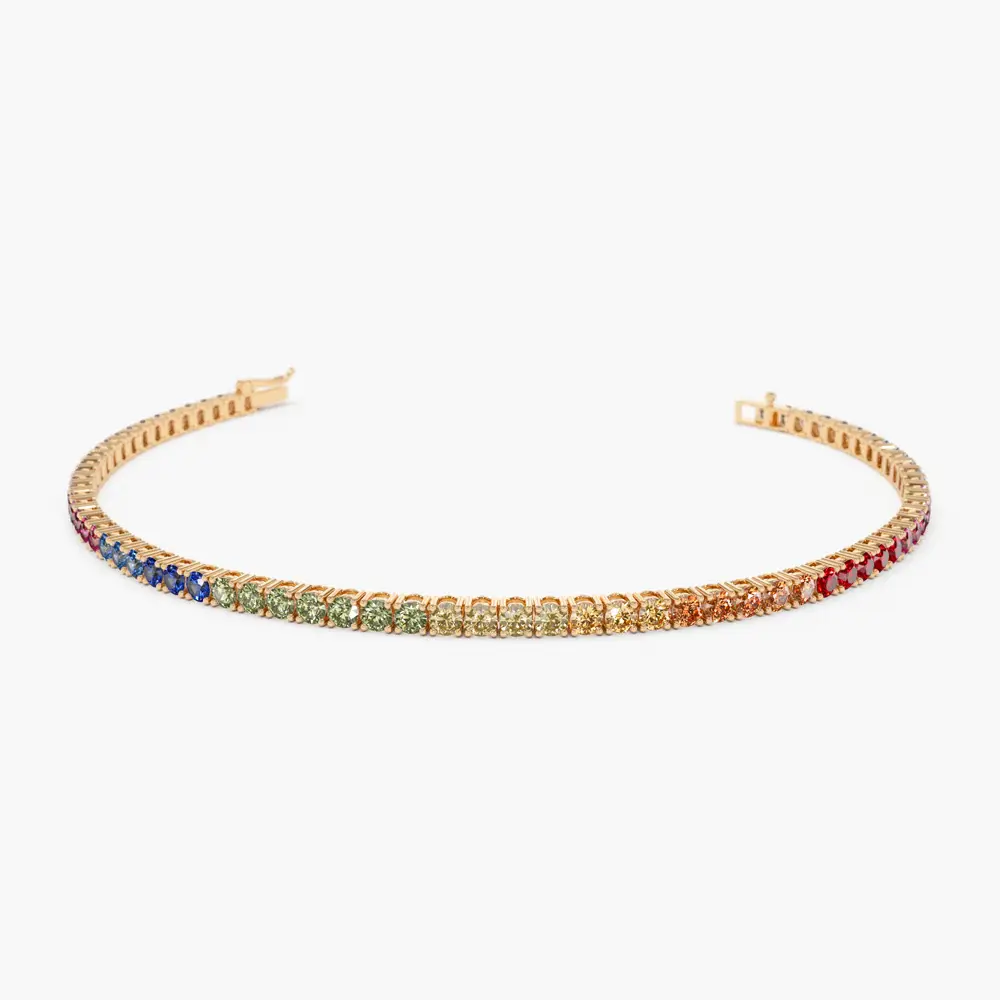 Elegant 18K Solid Gold Multi-Color Sapphire Tennis Bracelet for Women