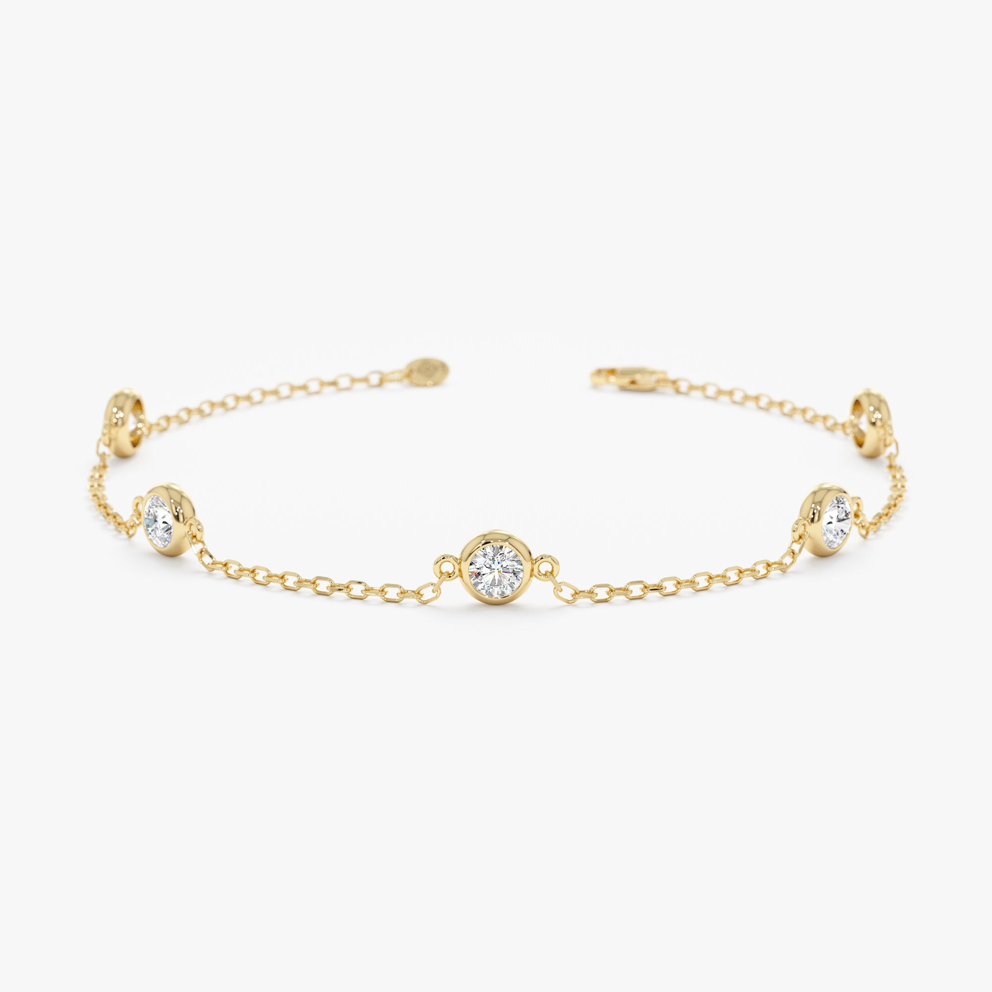 18K Solid Gold Bold Diamond Station Bracelet