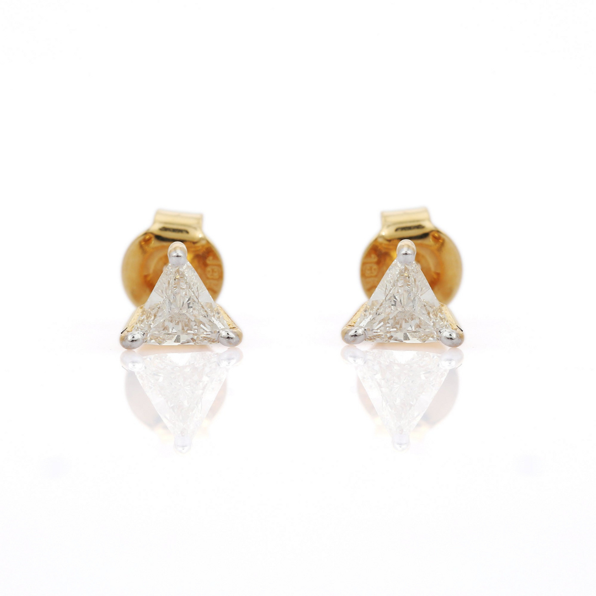 14K Solid Gold Trillion Cut Diamond Tiny Studs