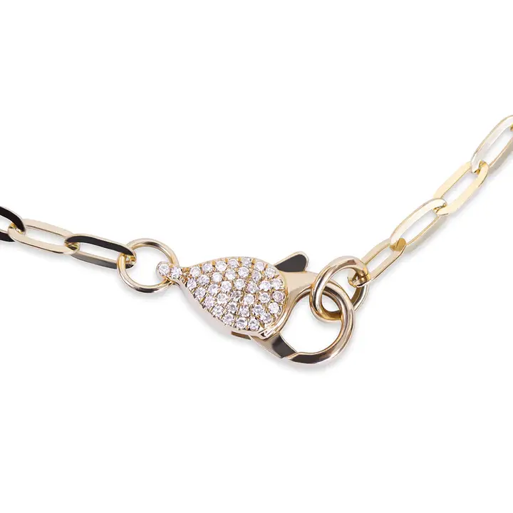 18K Solid  Gold With Diamond Clasp Paperclip Bracelet