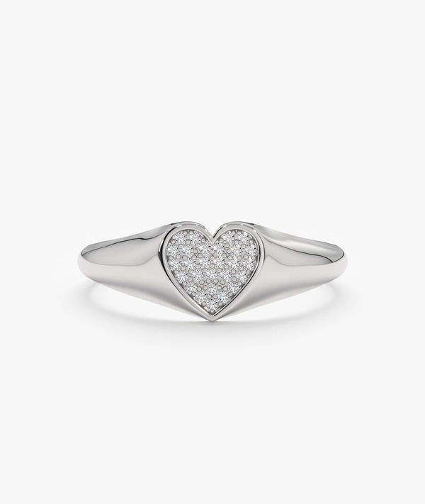 Pave Diamond Heart Signet Ring