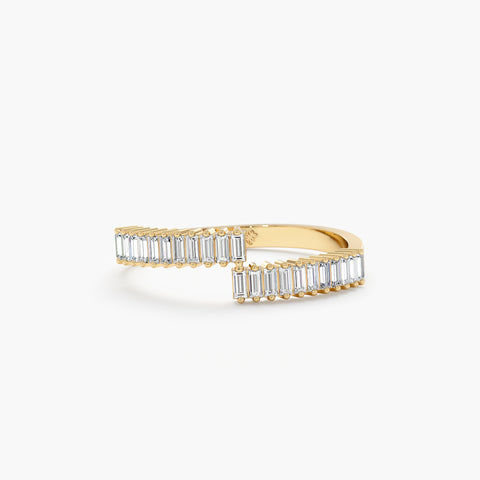 18K Solid Gold Baguette Diamond Spiral Ring