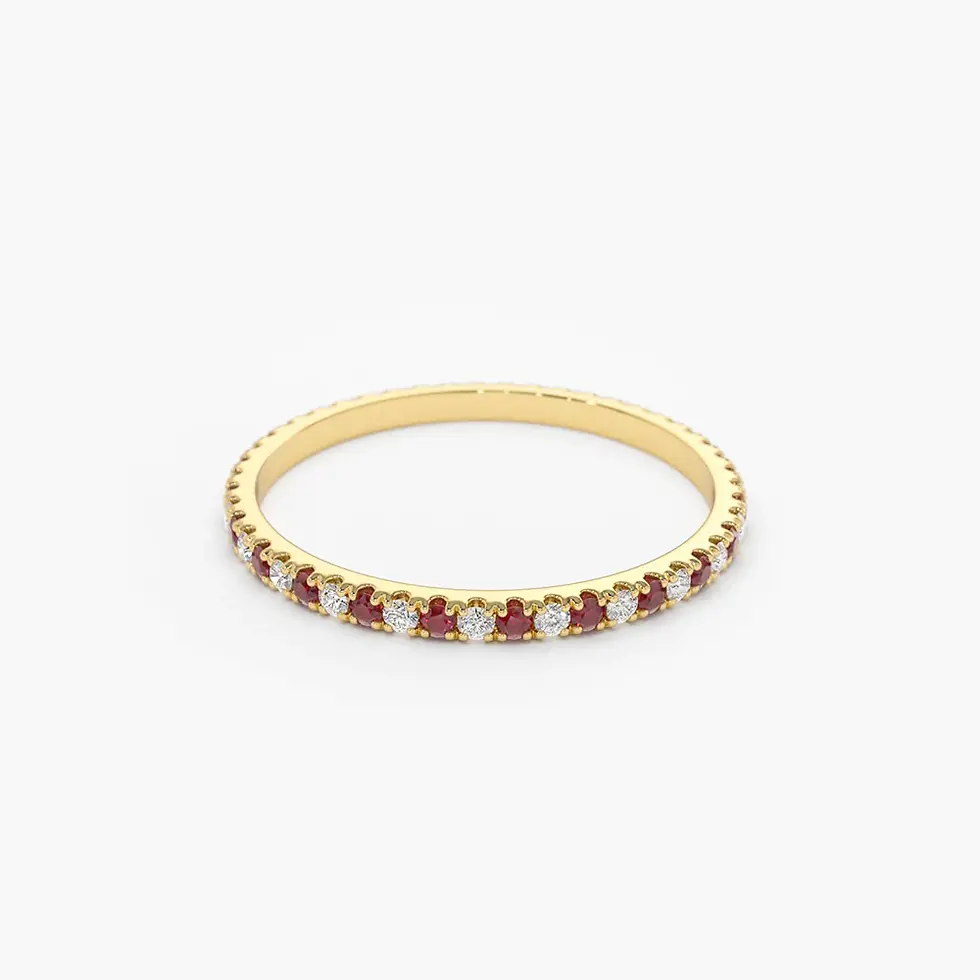 Thumbnail: 14K Solid Gold Ruby and Diamond Alternating Eternity Ring
