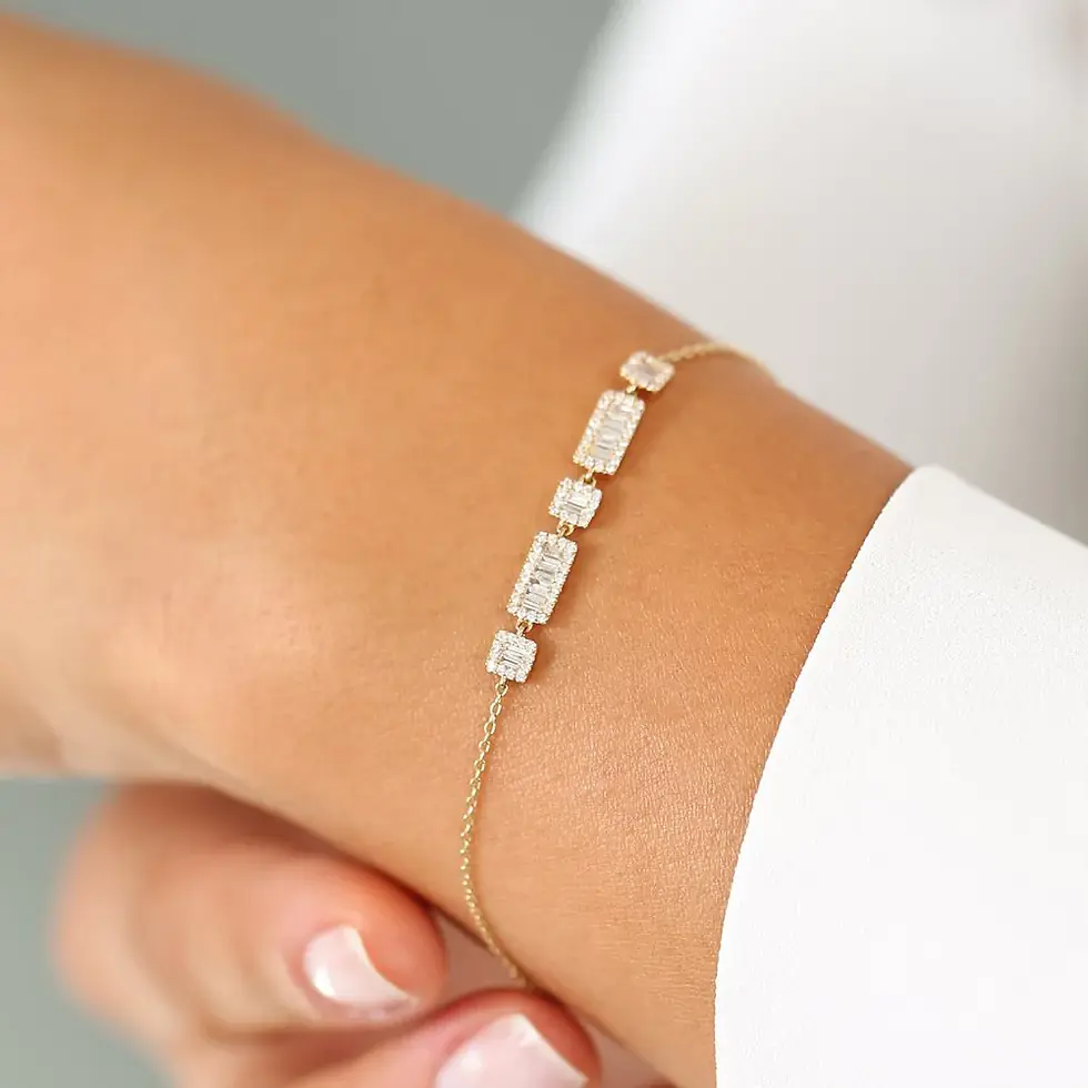 Thumbnail: 14K Solid Gold Baguette and Round Lab-Grown Diamond Bracelet