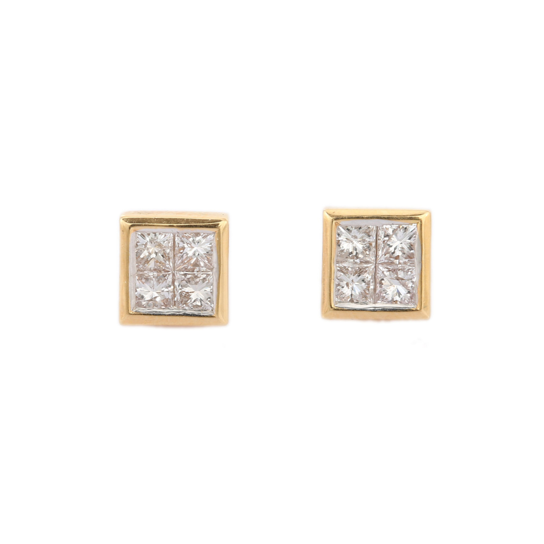18K Solid Gold Chunky Diamond Stud Earrings