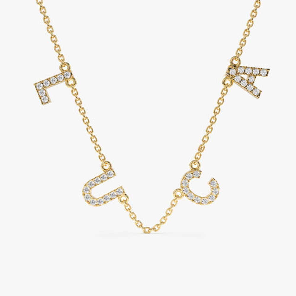 14K Solid Gold Diamond Name Station Necklace