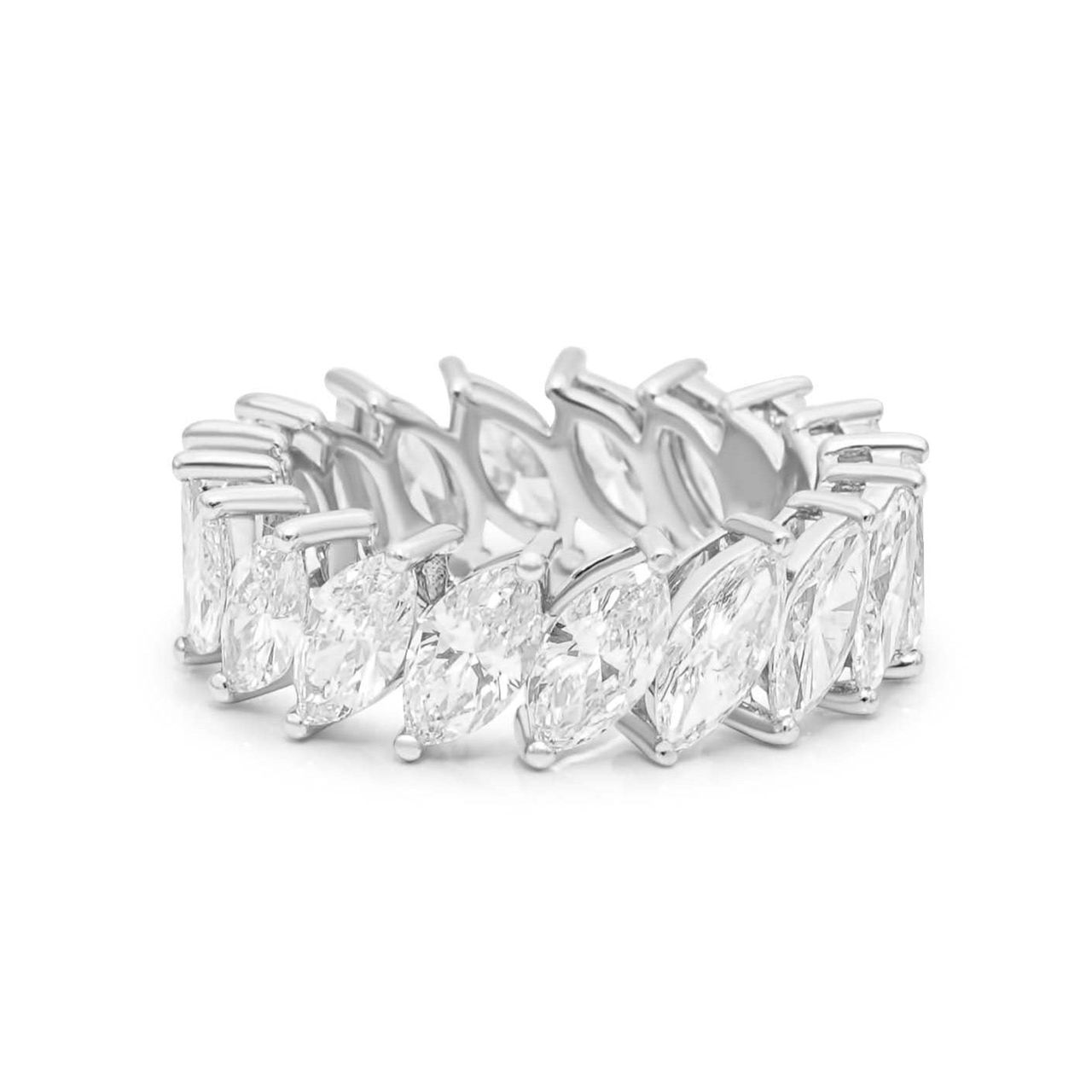 14K Gold Lab Grown Multi Slanted Marquise Ring