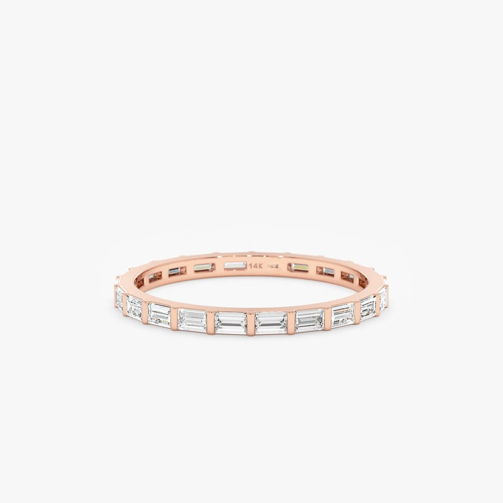 14K Solid Gold Ribbed Baguette Diamond Eternity Band