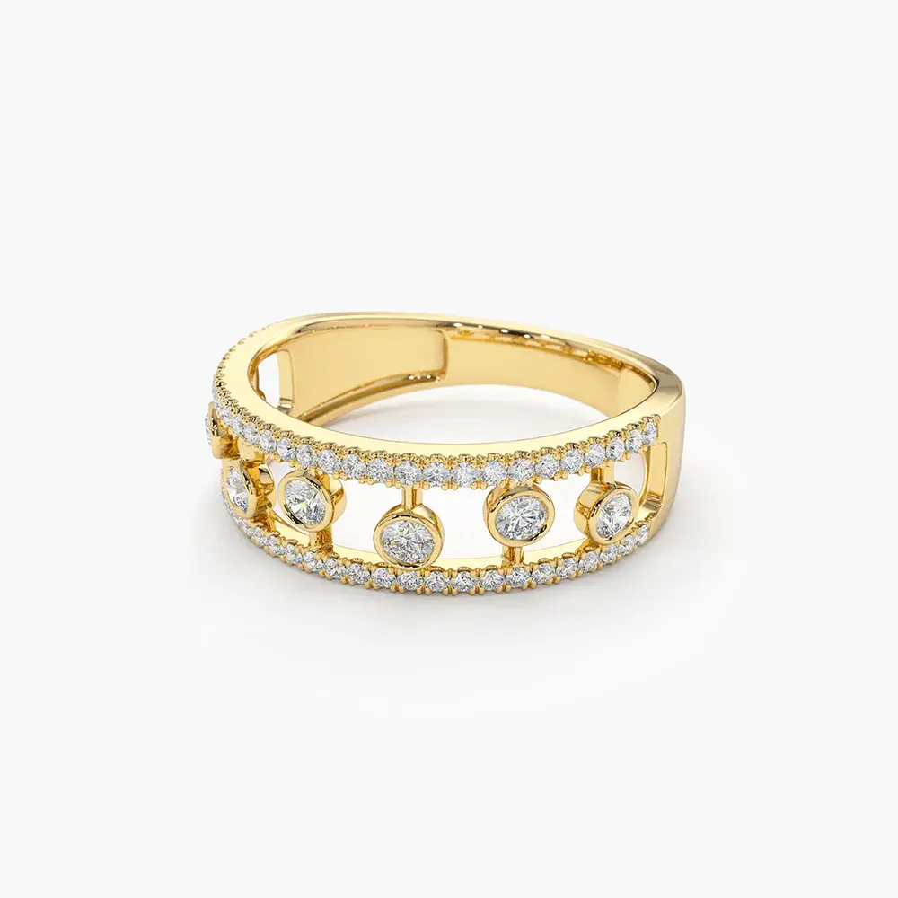 14k Double Row Pave Ring with Floating Diamonds