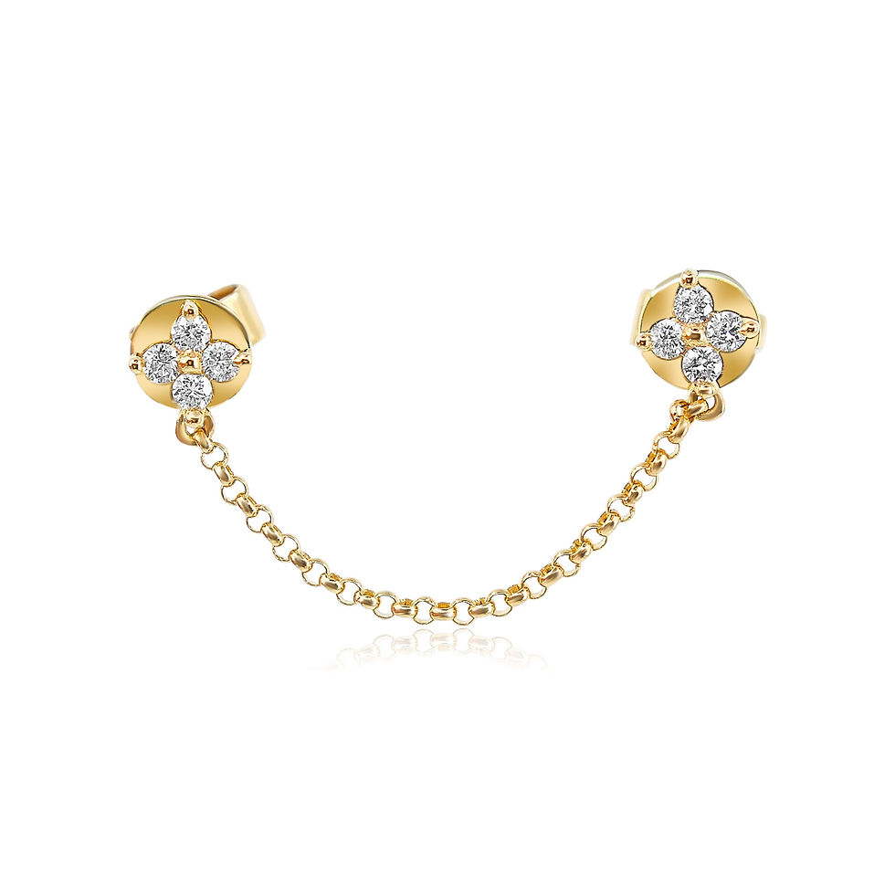 14K Gold Clover Diamond Connecting Chain Earring