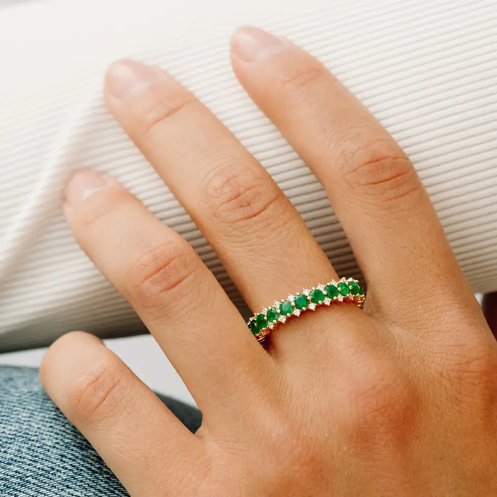 Thumbnail: Emerald and Diamond Anniversary Ring