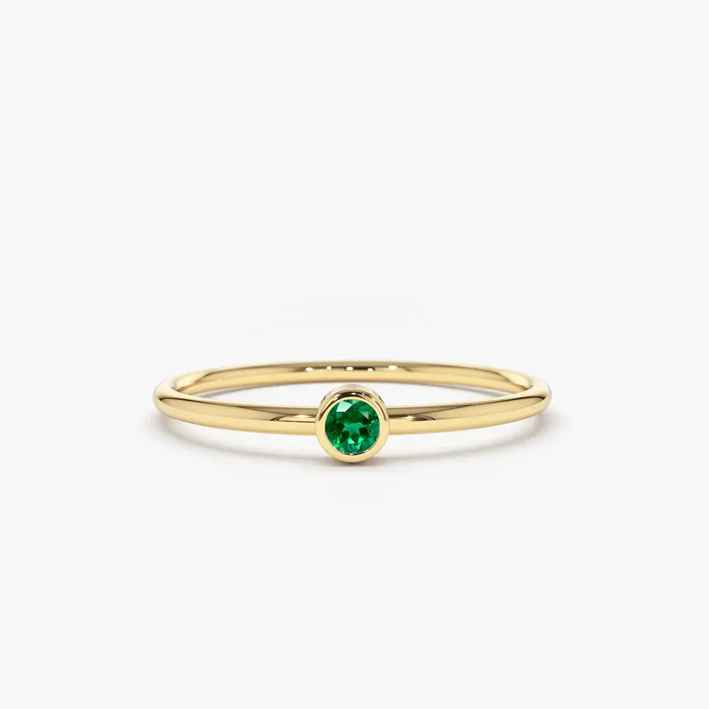18K Solid Gold Solitaire Emerald Gemstone Ring