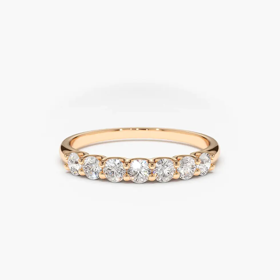 18K Solid Gold 7 Stone U-Shaped Diamond Wedding Band