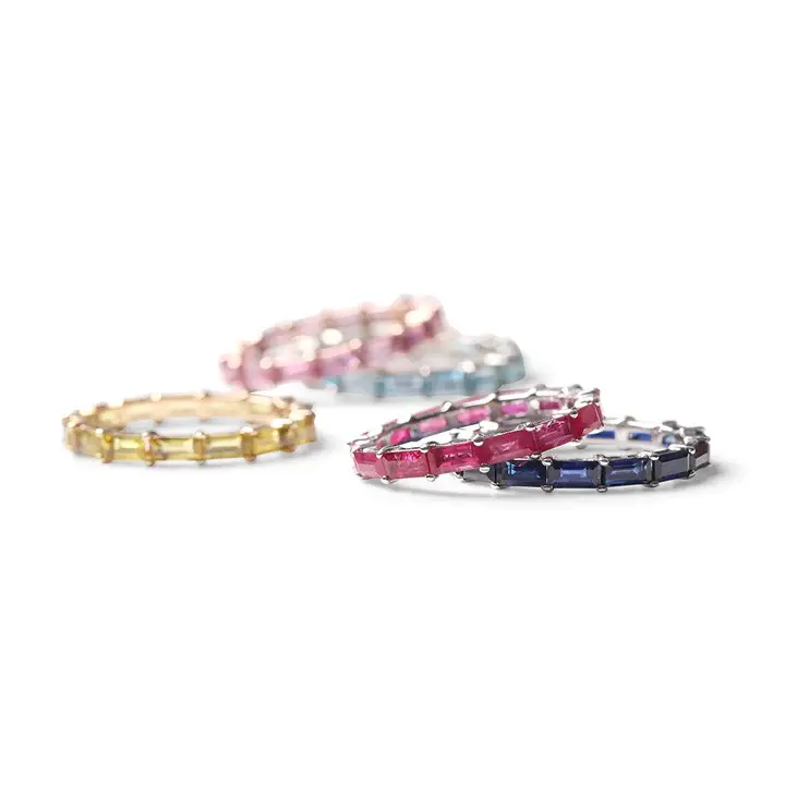 14K Solid Gold Red Ruby Baguette Eternity Band