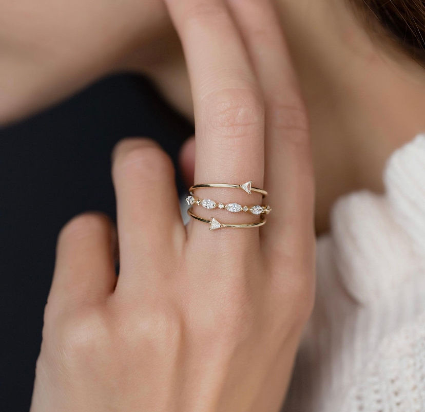 Thumbnail: Solid Gold Elegant Marquise Moissanite Stacking Ring