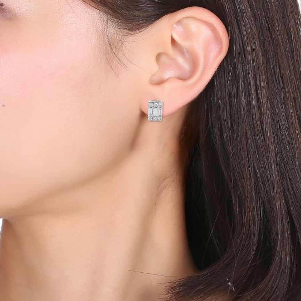 Solid White Gold Illusion Setting Studs Earrings