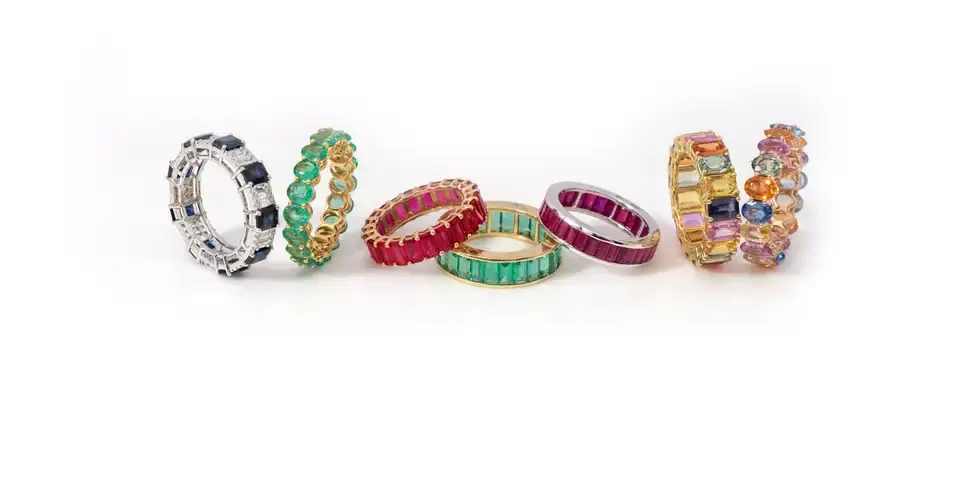 18K Solid Gold Emerald-Cut Sapphire Eternity Band Ring