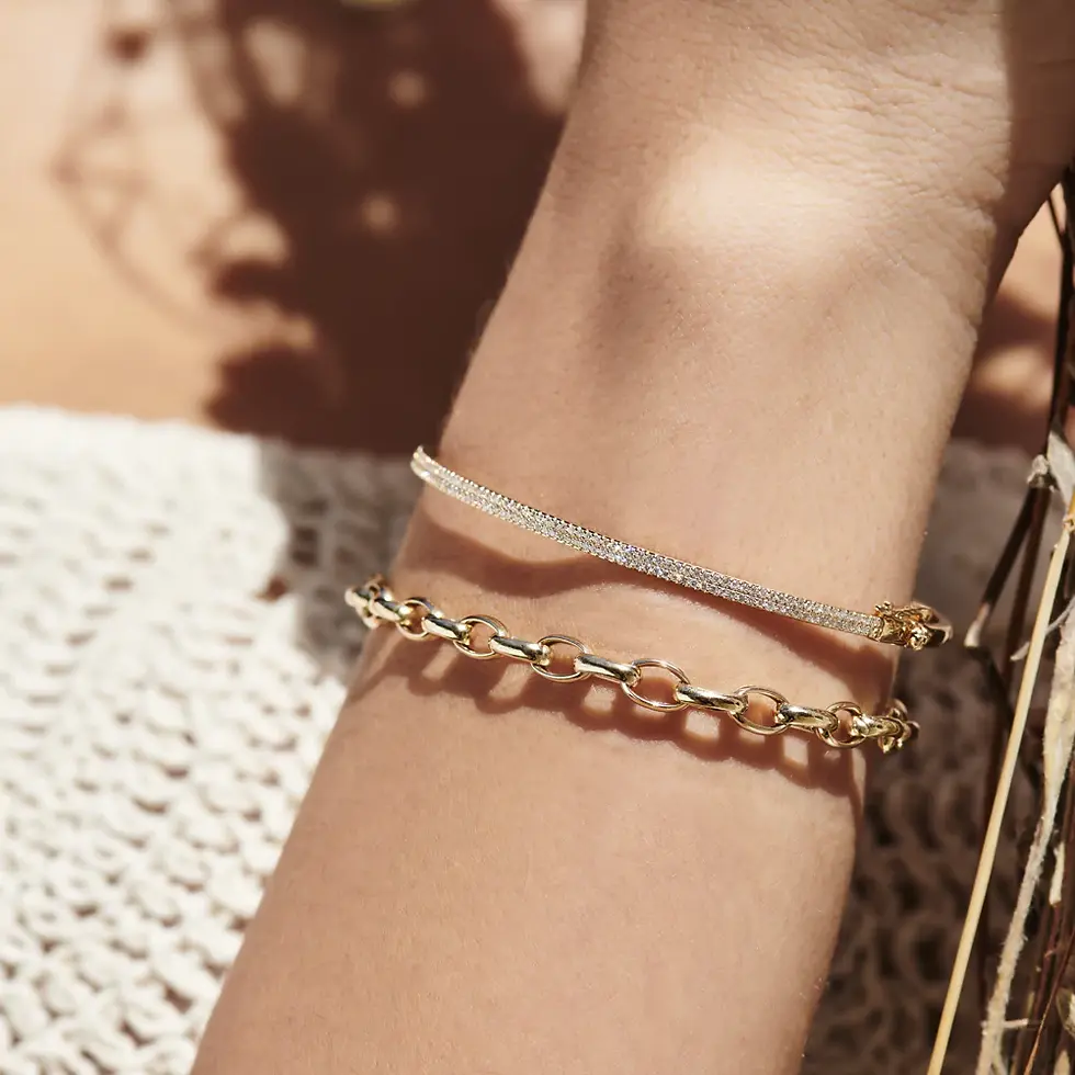 Thumbnail: Modern 18K Solid Gold Two Pave Diamond Bracelet