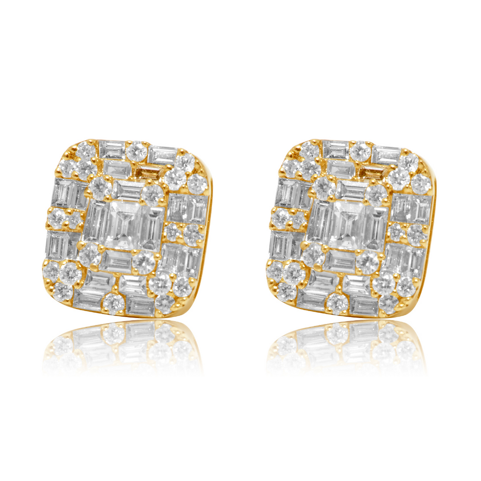 18K Solid Gold Diamond Illusion Square Stud Earring