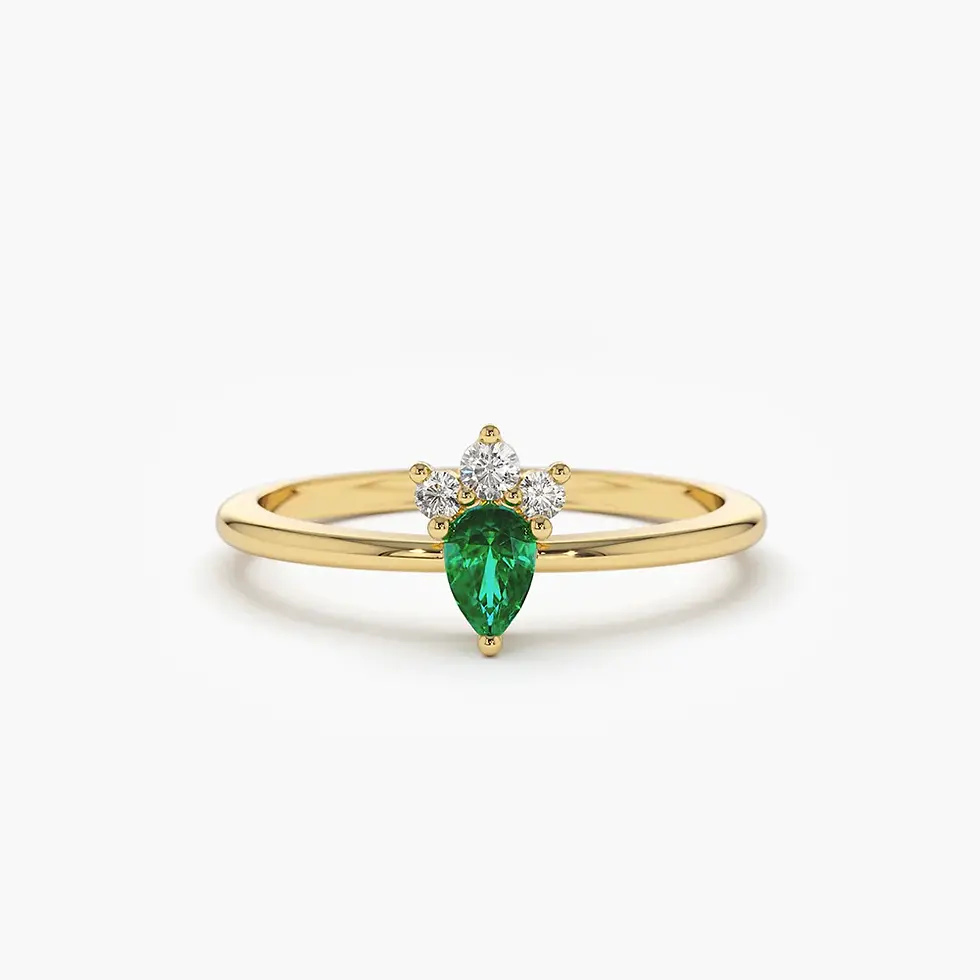 Thumbnail: Modern 18K Solid Gold Mini Emerald and Diamond Ring for Everyday Wear