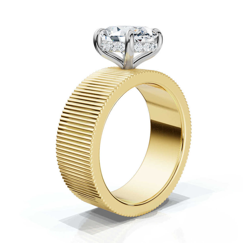 Thumbnail: 18K Yellow Gold Ribbed Lab Grown Diamond Engagement Ring