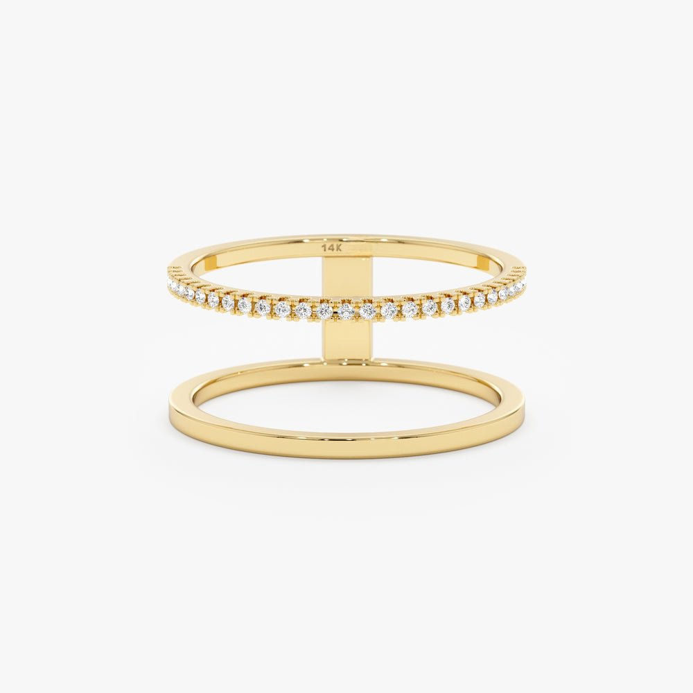 14K Gold Plain and Diamond Line Ring