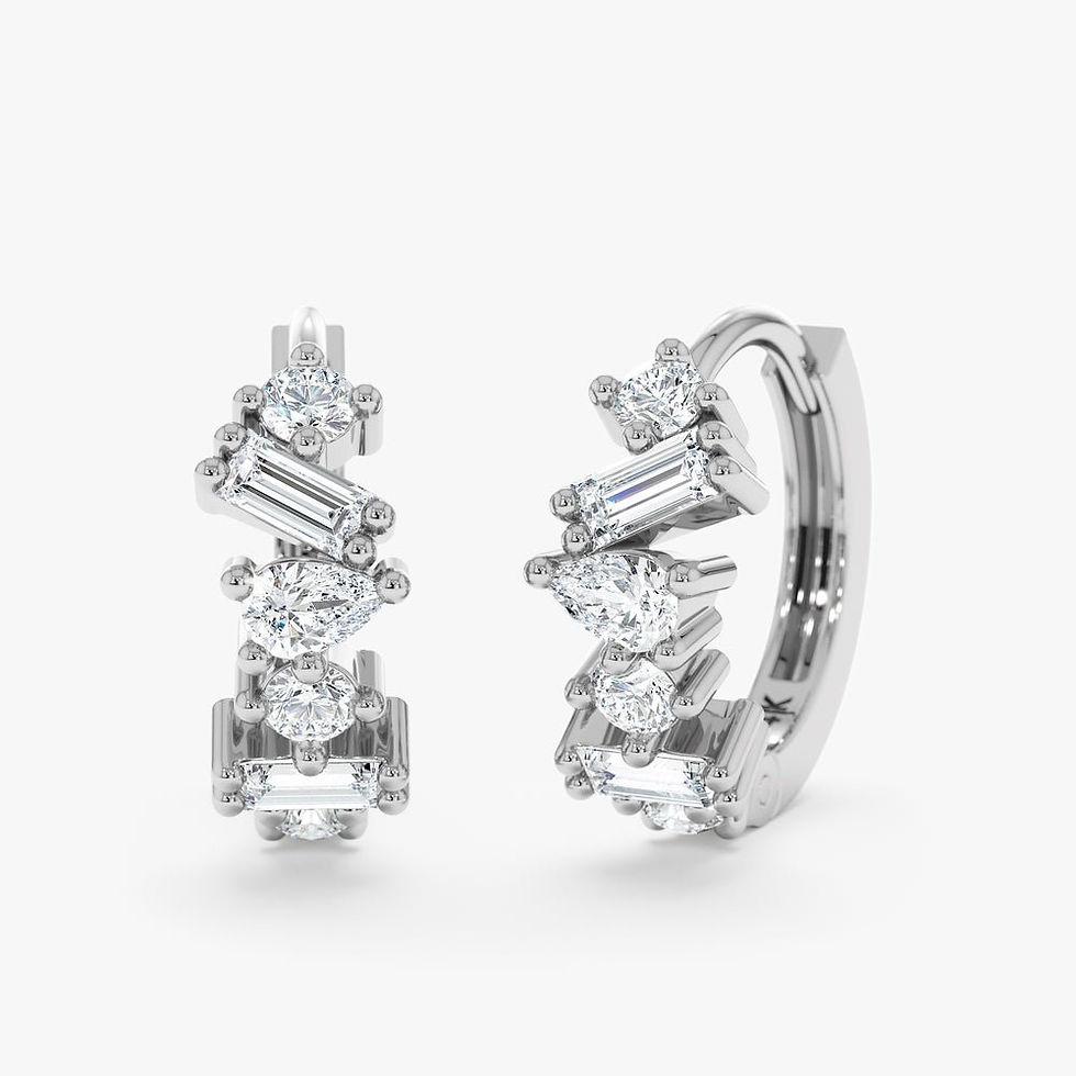 Thumbnail: 14K Solid White Gold Mixed Diamond Cluster Huggies