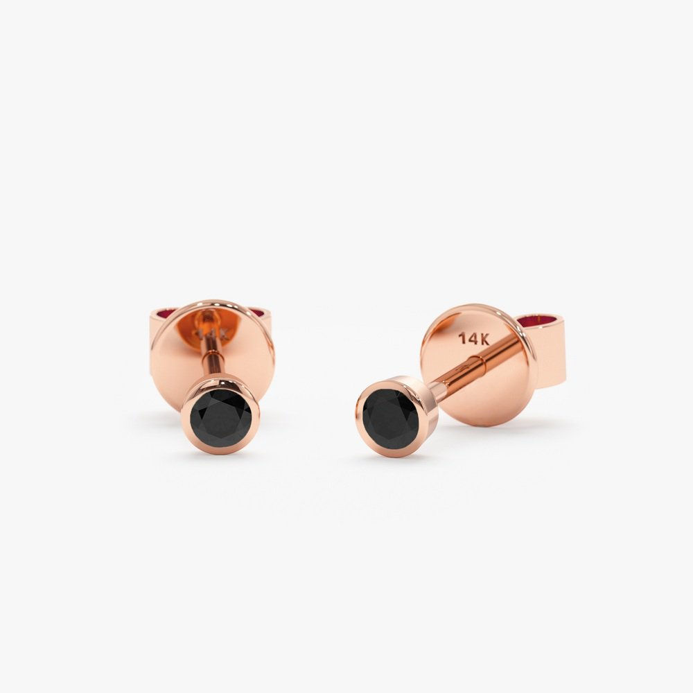 18K Solid Gold Black Diamond Studs