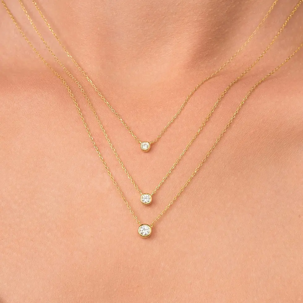 18K Solid Gold Diamond Bezel Necklace