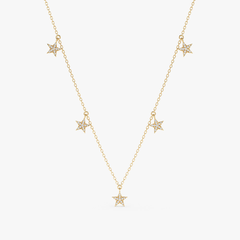 14K Solid Gold Dainty Diamond Star Drop Necklace
