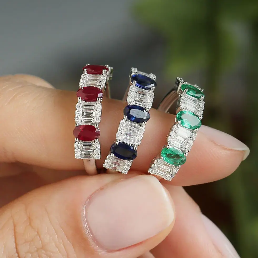 Thumbnail: Round Diamond with Genuine Sapphire Ring