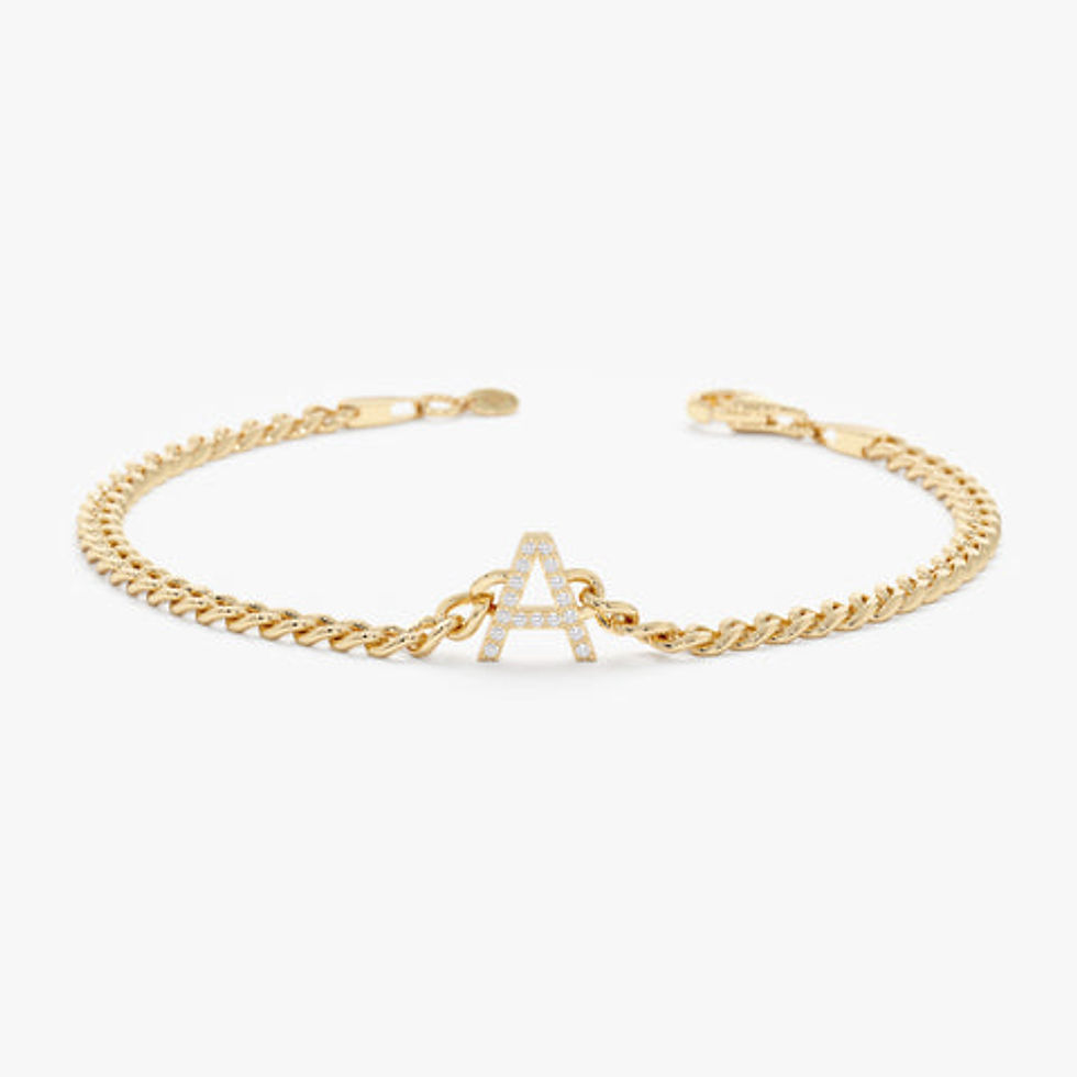 14K Gold Diamond Initial Cuban Chain Bracelet