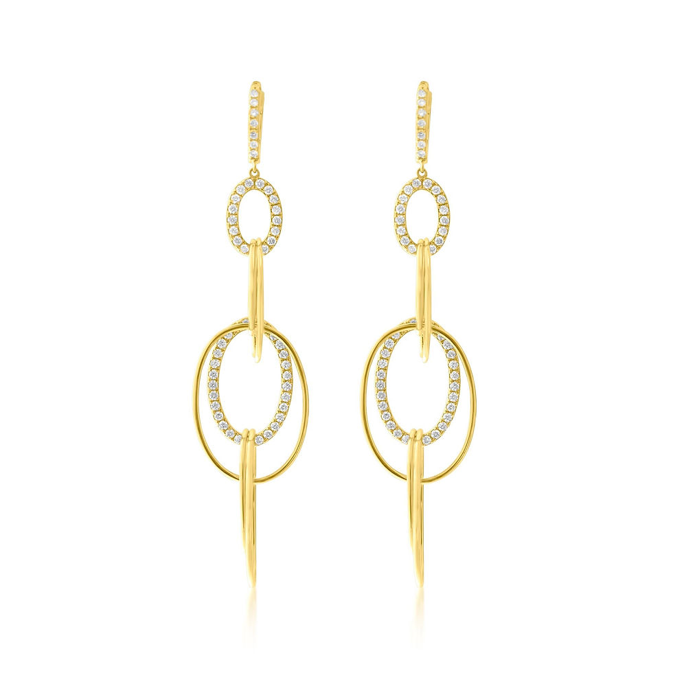 18K Solid Gold Diamond Multi Oval Drop Hoop Earrings