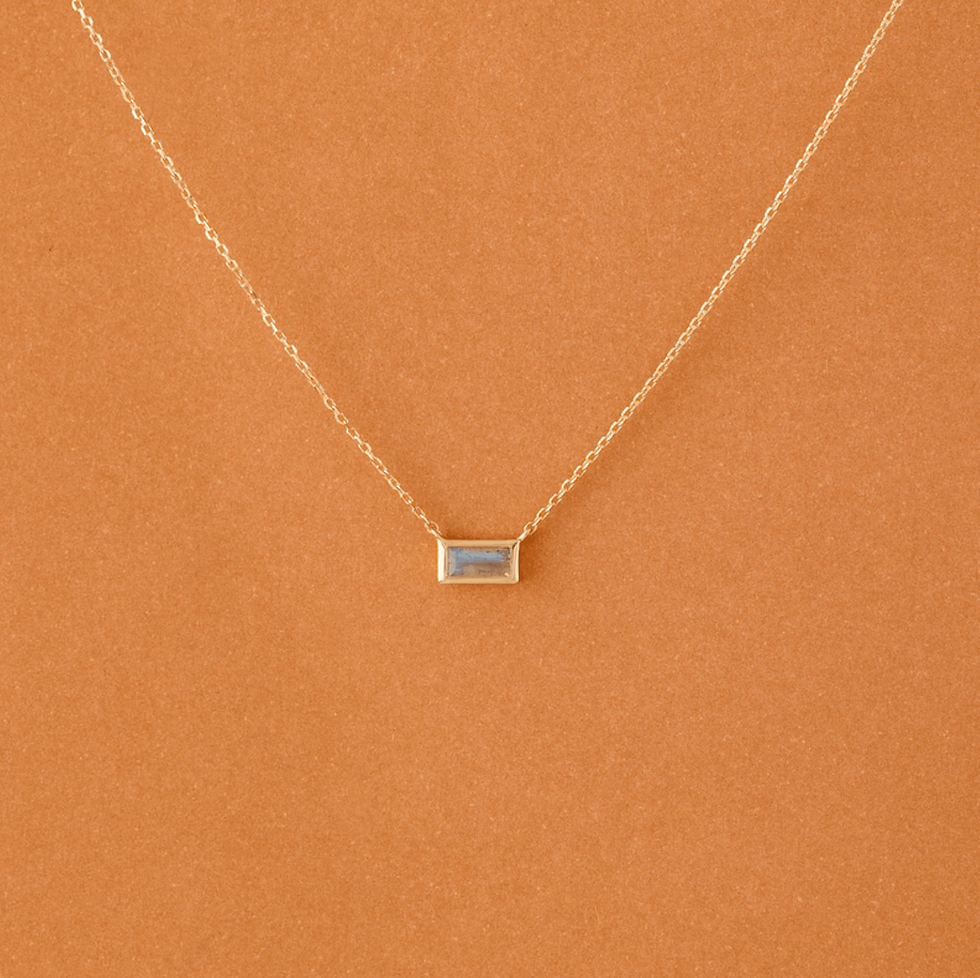 14K Solid Gold Dainty Labradorite Necklace