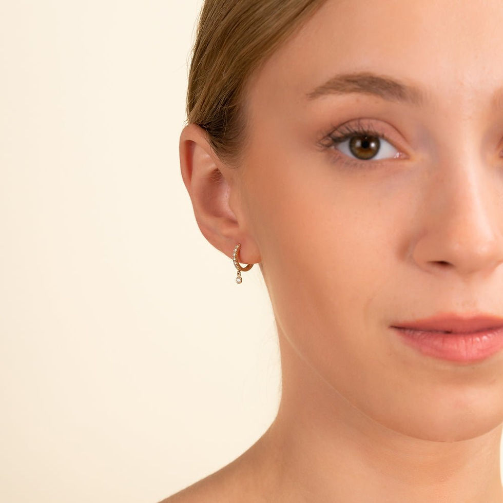 Thumbnail: Dainty 18K Solid Gold Diamond Drop Hoop Earrings