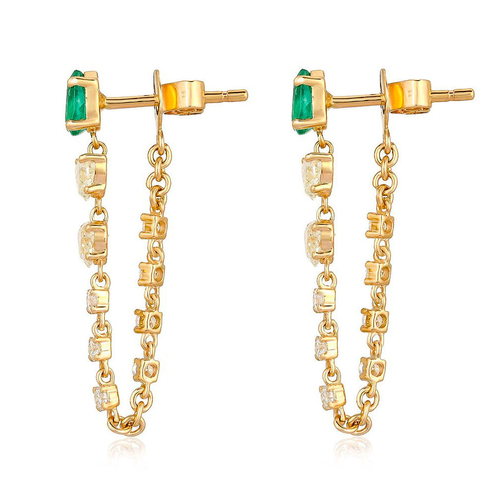 Thumbnail: Luxury 18K Solid Gold Diamond & Emerald Heart Loop Earrings