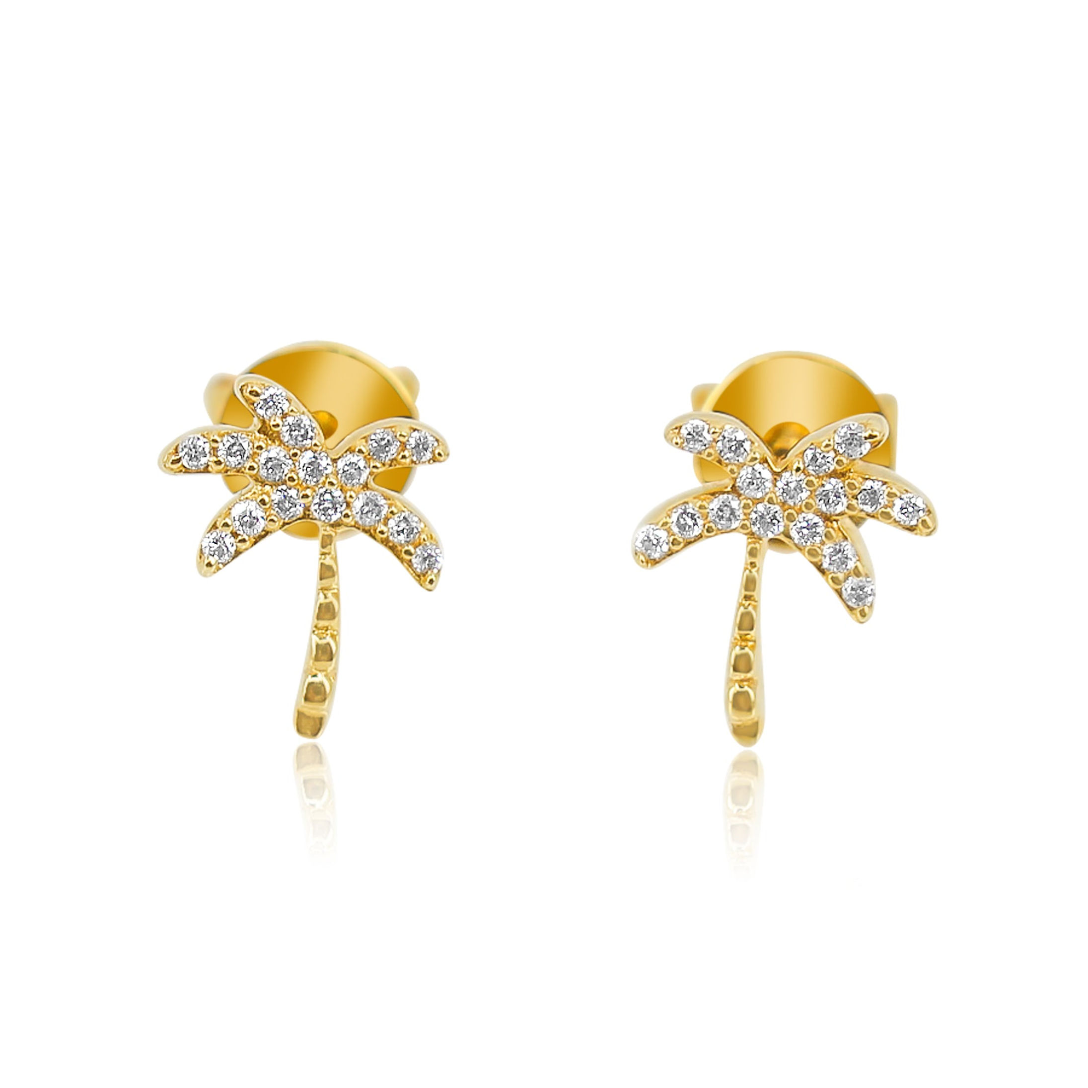 14K Gold Diamond Palm Tree Stud Earring