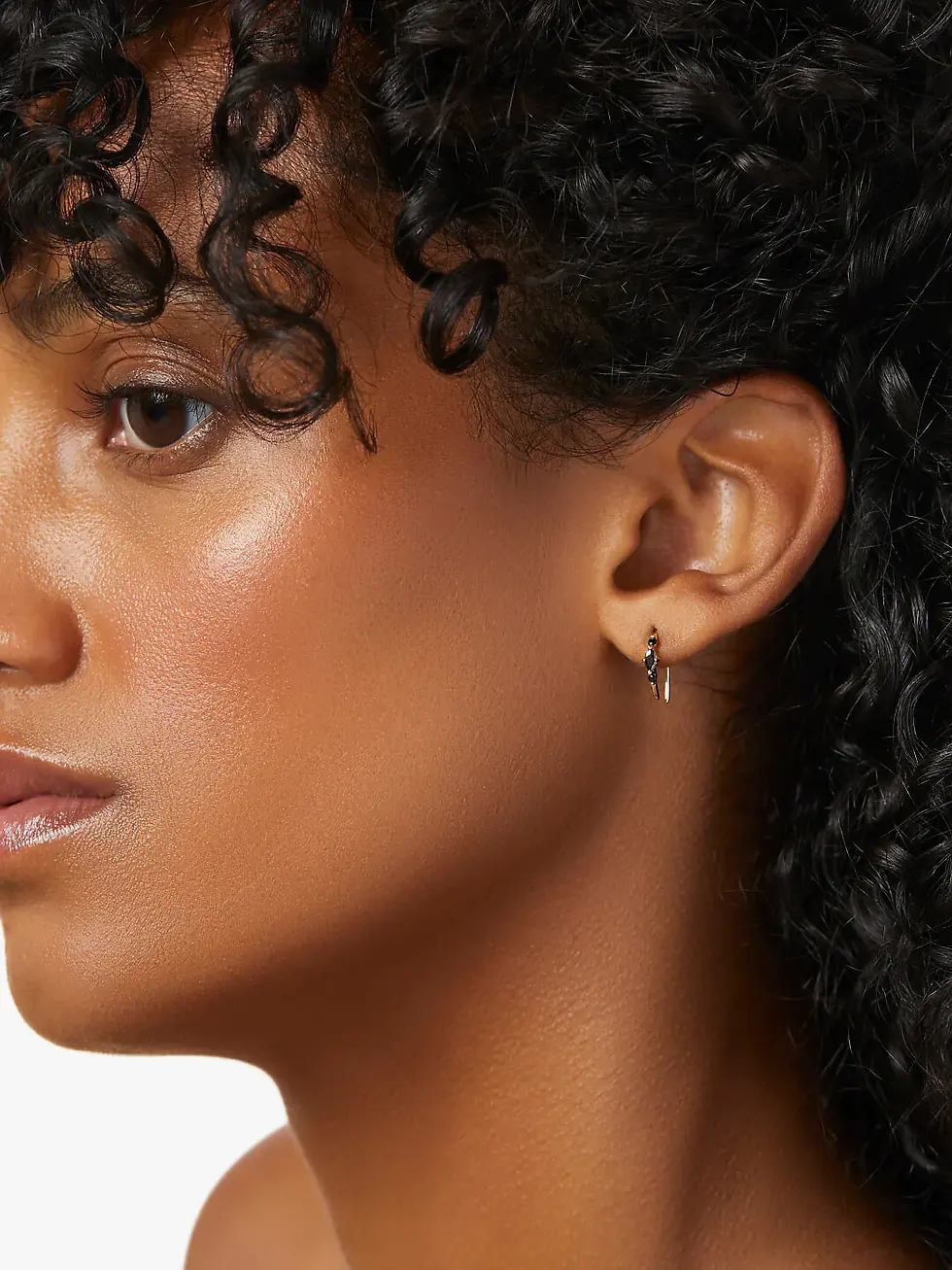 Thumbnail: 18K Solid Gold & Black Diamond Hoop Earrings