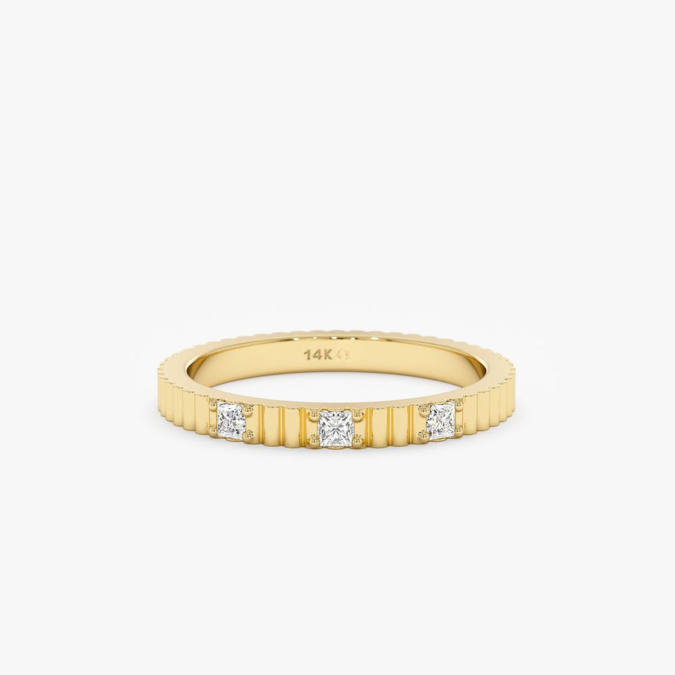 14K Solid Gold Diamond Ribbed Ring