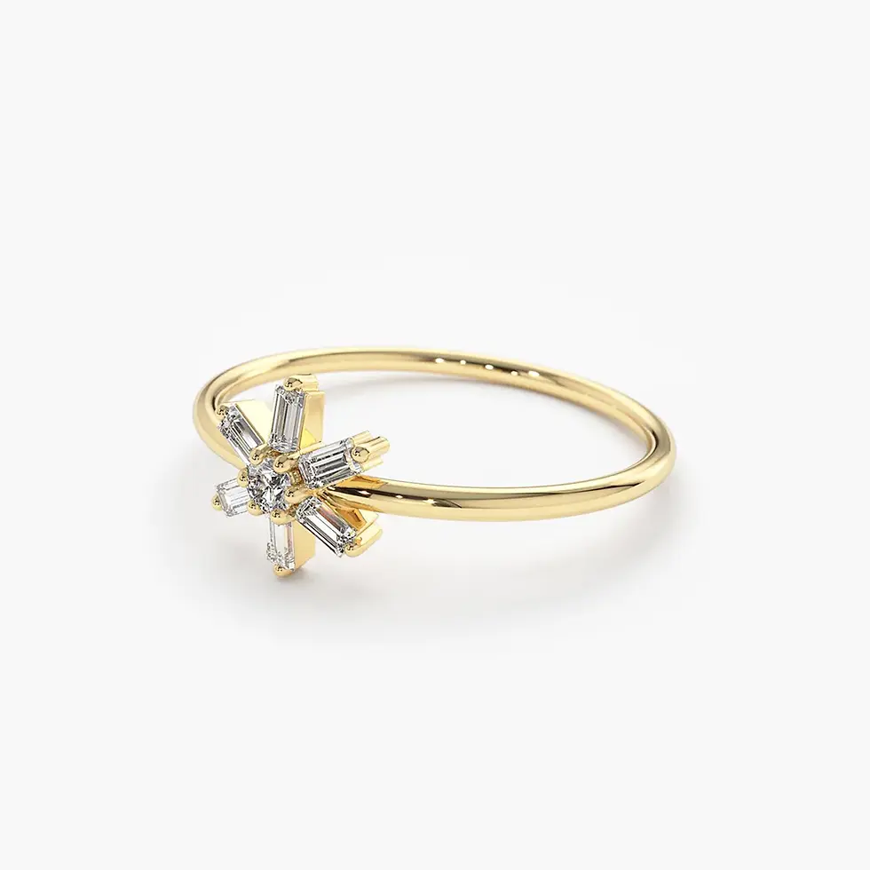 14K Solid Gold  Baguette Diamond Flower Ring