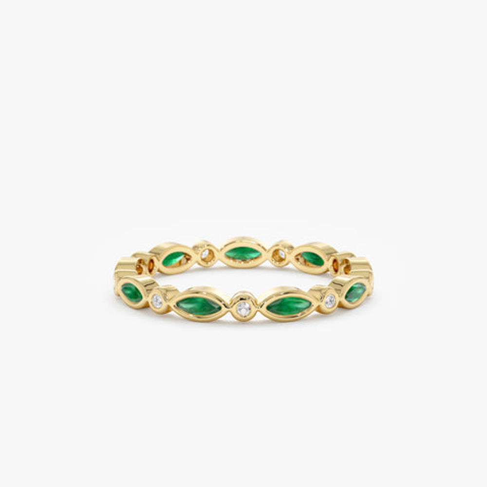 14K Gold Diamond and Marquise Emerald Eternity Ring