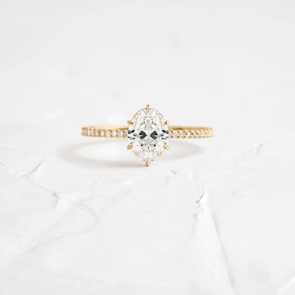 Whisper Ring with Pave Band 1ct. Oval Cut Moissanite Diamond