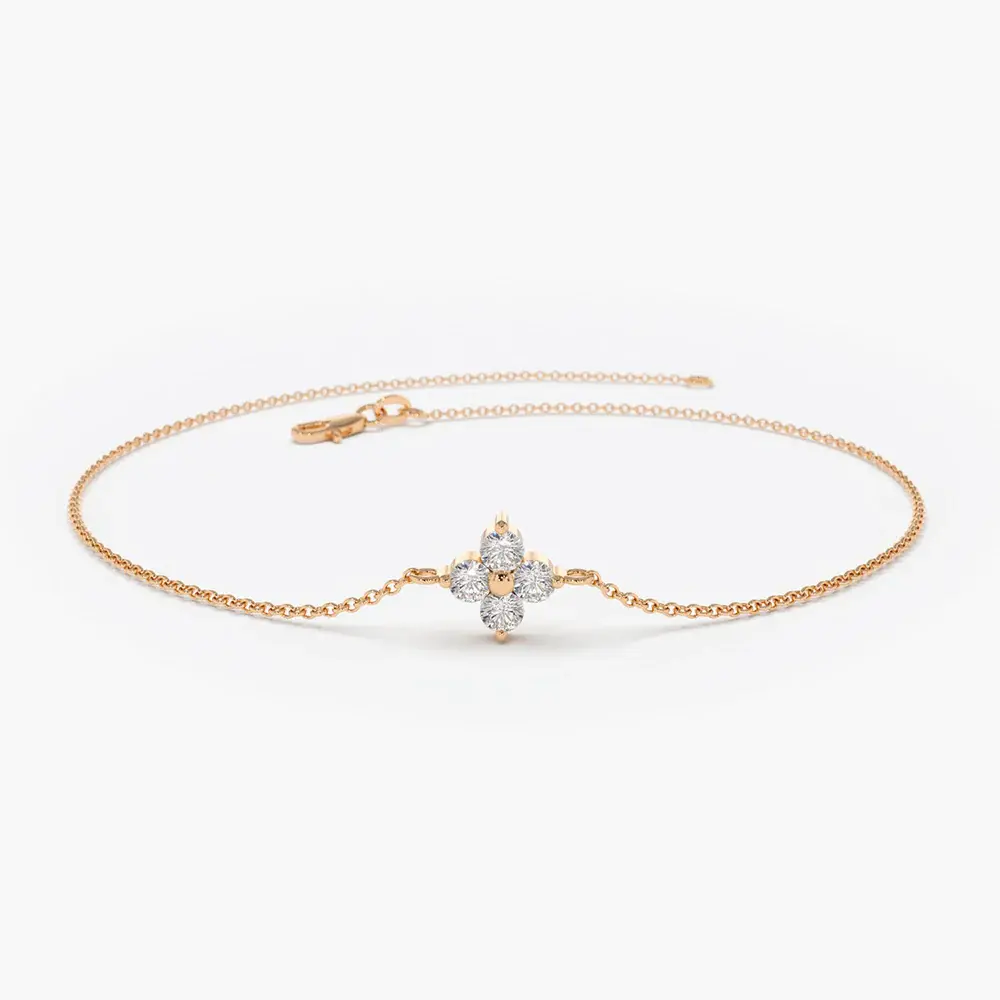 18K Solid Gold Lab-Grown Diamond Clover Bracelet