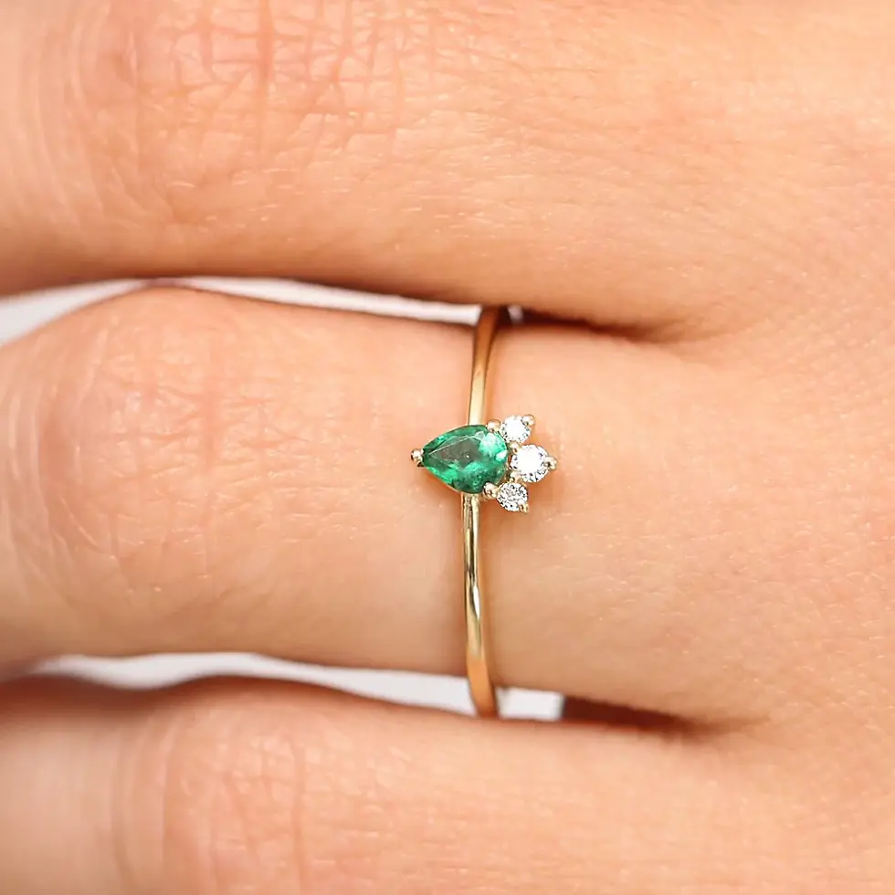 Thumbnail: 14k Oval Emerald and Diamond Bellarina Ring for Women