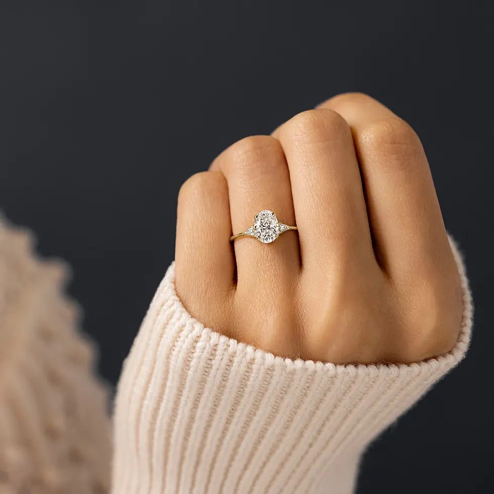 18K Solid Gold Lady's Slipper Ring with Oval Cut Moissanite Diamond