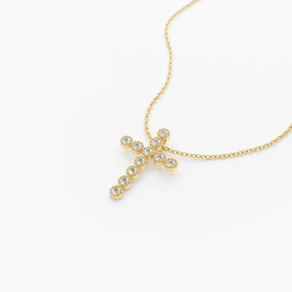Thumbnail: 18K Solid Gold Bezel Setting With Migraine Diamond Cross Necklace