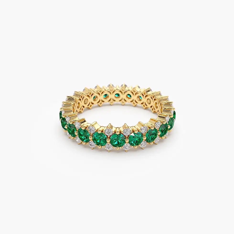 Thumbnail: 14k Full Eternity Round Emerald and Diamond Anniversary Ring for women