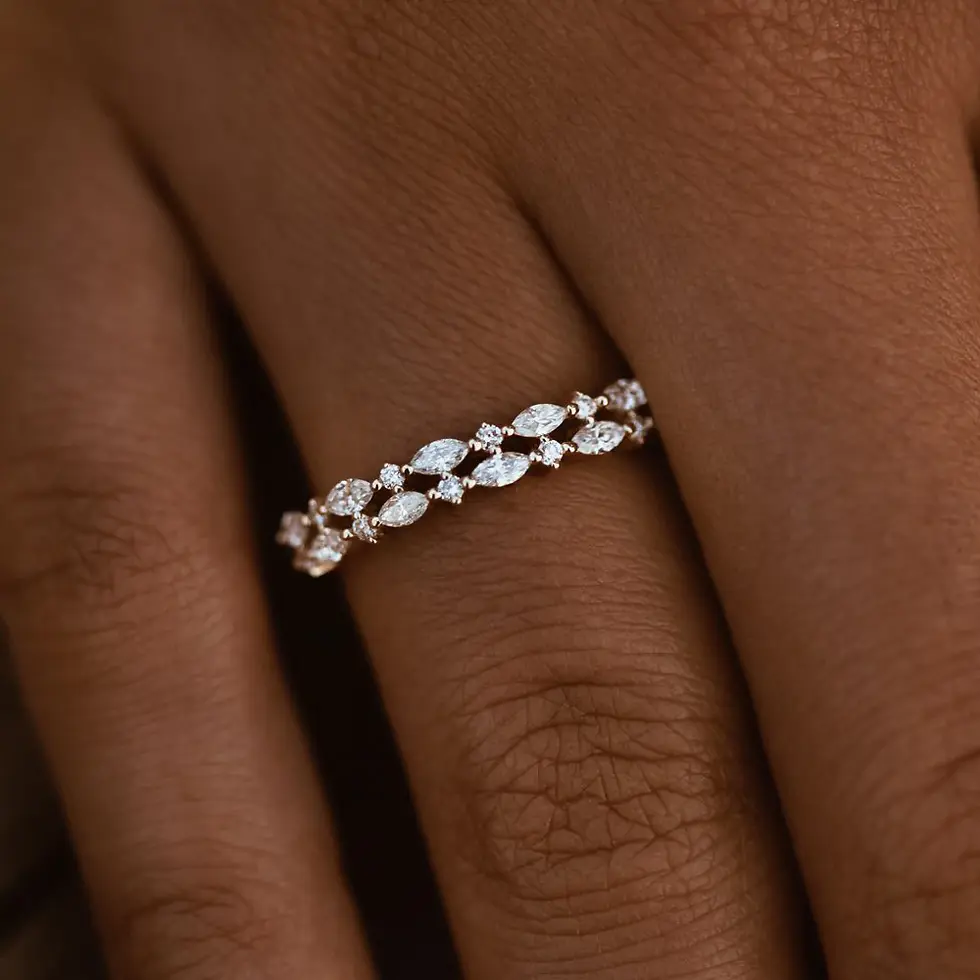 Thumbnail: Double Row Alternating Marquise Round Diamond Ring for women